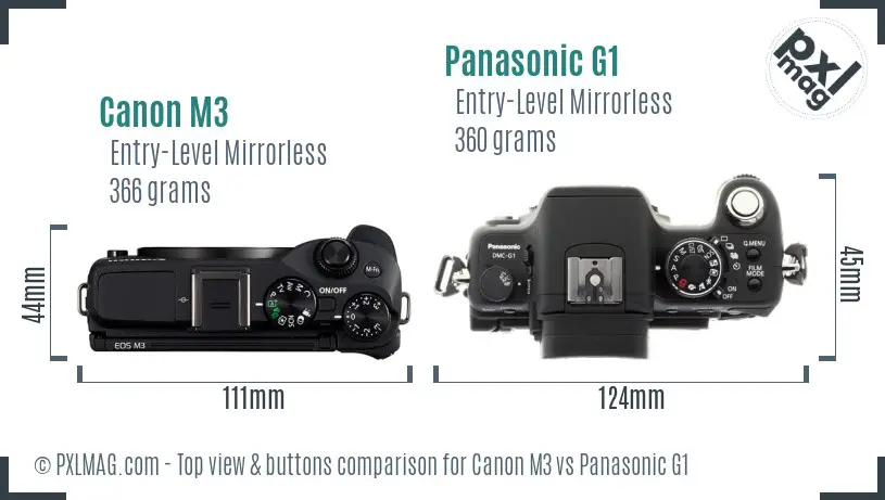 Canon M3 vs Panasonic G1 top view buttons comparison