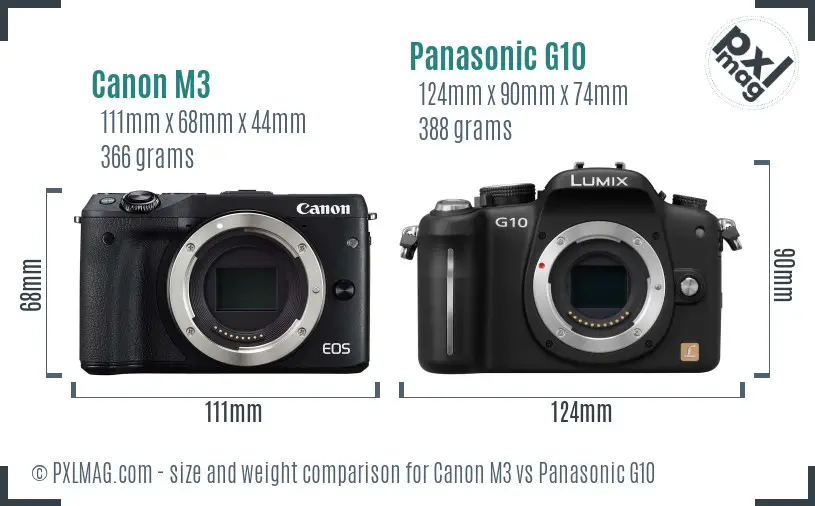 Canon M3 vs Panasonic G10 size comparison