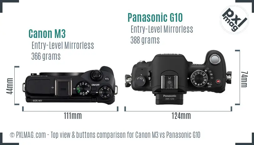 Canon M3 vs Panasonic G10 top view buttons comparison