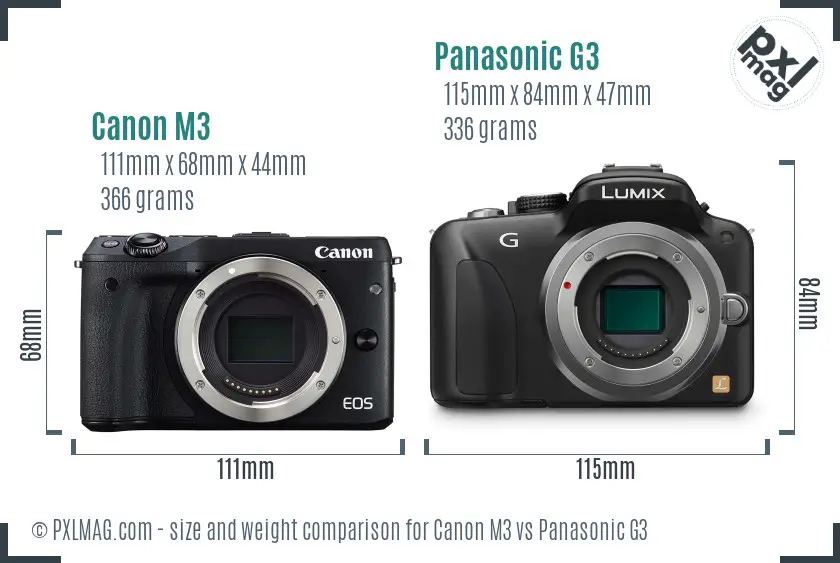 Canon M3 vs Panasonic G3 size comparison