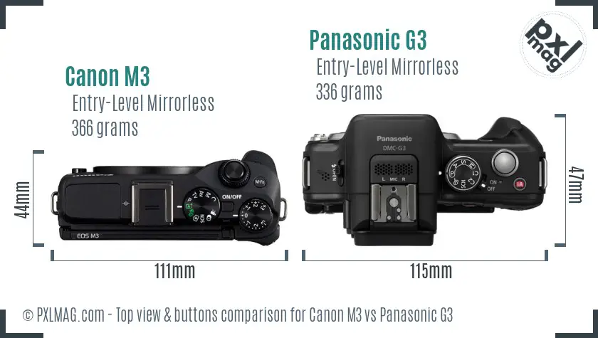 Canon M3 vs Panasonic G3 top view buttons comparison