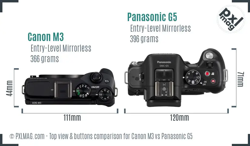 Canon M3 vs Panasonic G5 top view buttons comparison