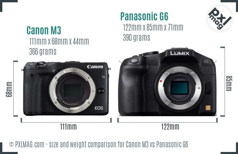 Canon M3 vs Panasonic G6 size comparison