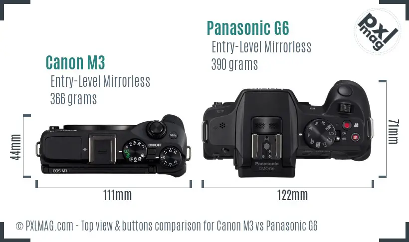 Canon M3 vs Panasonic G6 top view buttons comparison