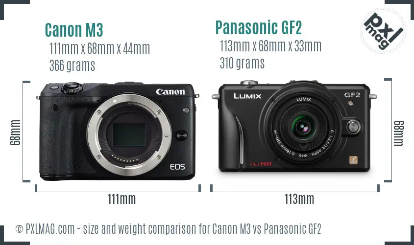 Canon M3 vs Panasonic GF2 size comparison