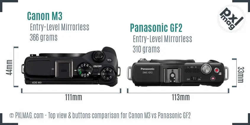 Canon M3 vs Panasonic GF2 top view buttons comparison