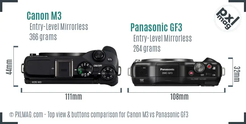 Canon M3 vs Panasonic GF3 top view buttons comparison