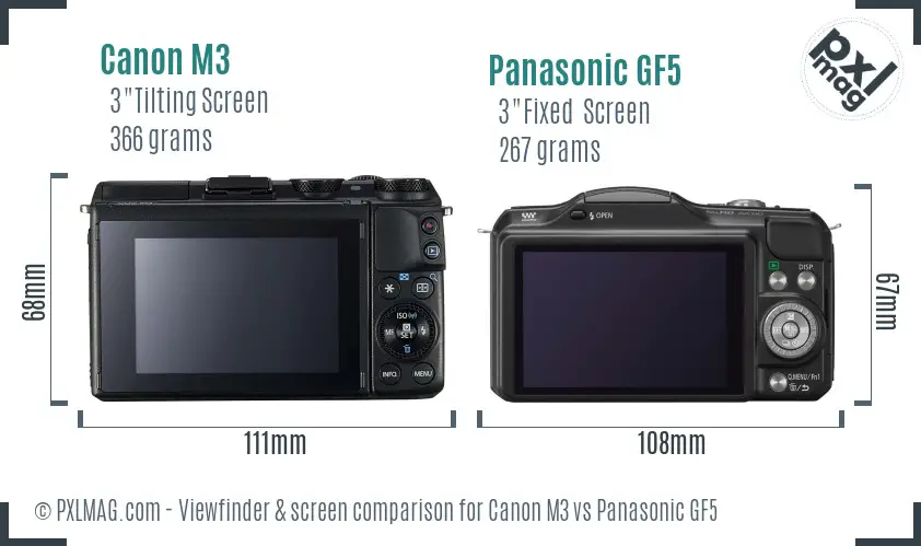 Canon M3 vs Panasonic GF5 Screen and Viewfinder comparison