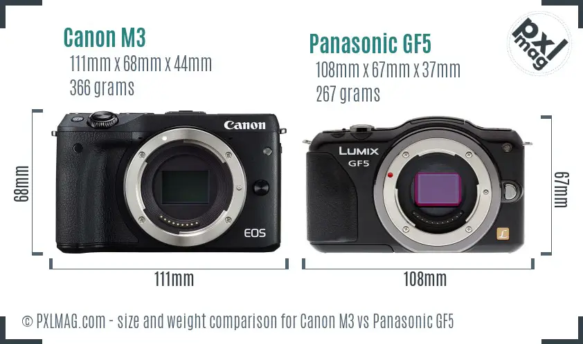 Canon M3 vs Panasonic GF5 size comparison