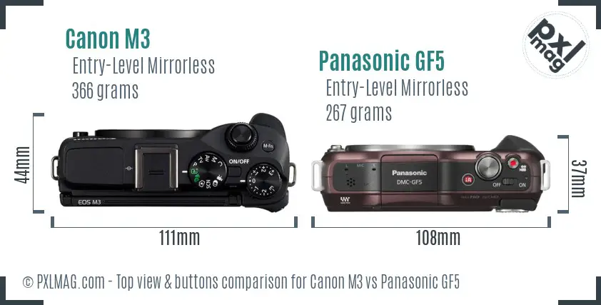 Canon M3 vs Panasonic GF5 top view buttons comparison