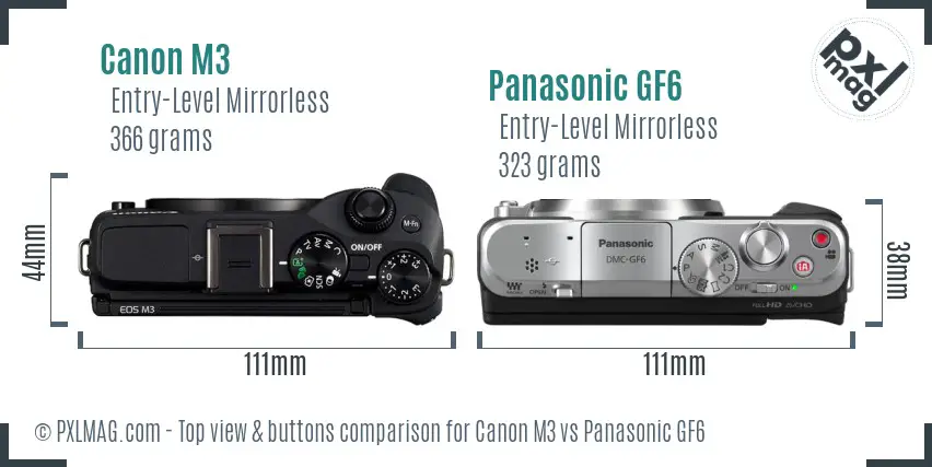Canon M3 vs Panasonic GF6 top view buttons comparison