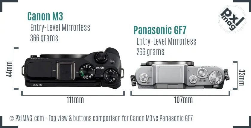 Canon M3 vs Panasonic GF7 top view buttons comparison