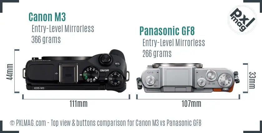 Canon M3 vs Panasonic GF8 top view buttons comparison