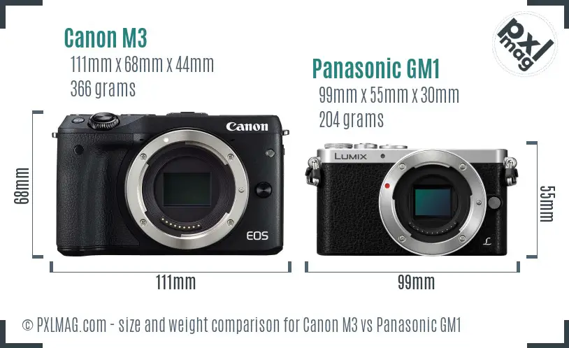 Canon M3 vs Panasonic GM1 size comparison