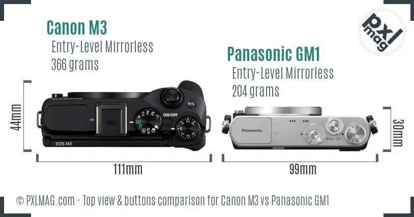 Canon M3 vs Panasonic GM1 top view buttons comparison