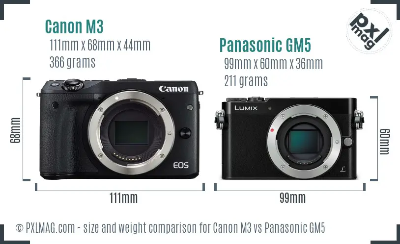 Canon M3 vs Panasonic GM5 size comparison