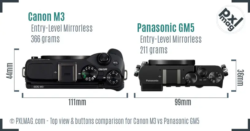 Canon M3 vs Panasonic GM5 top view buttons comparison