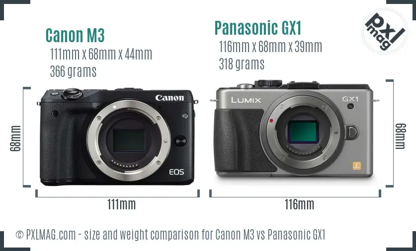 Canon M3 vs Panasonic GX1 size comparison