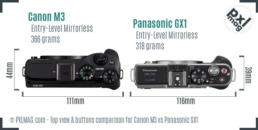 Canon M3 vs Panasonic GX1 top view buttons comparison