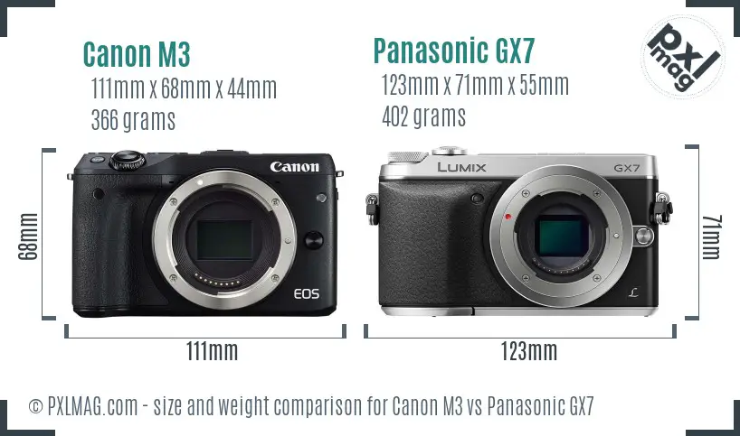 Canon M3 vs Panasonic GX7 size comparison