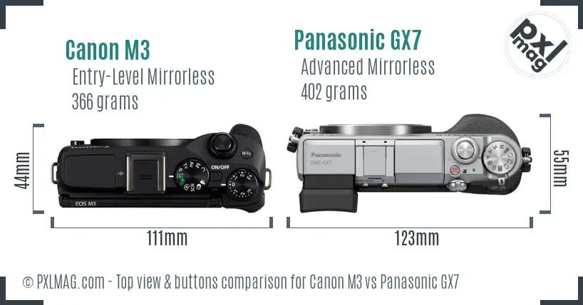 Canon M3 vs Panasonic GX7 top view buttons comparison