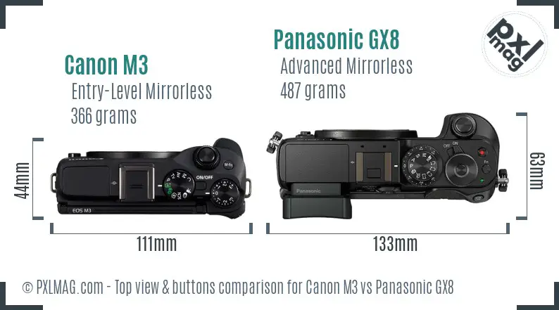 Canon M3 vs Panasonic GX8 top view buttons comparison