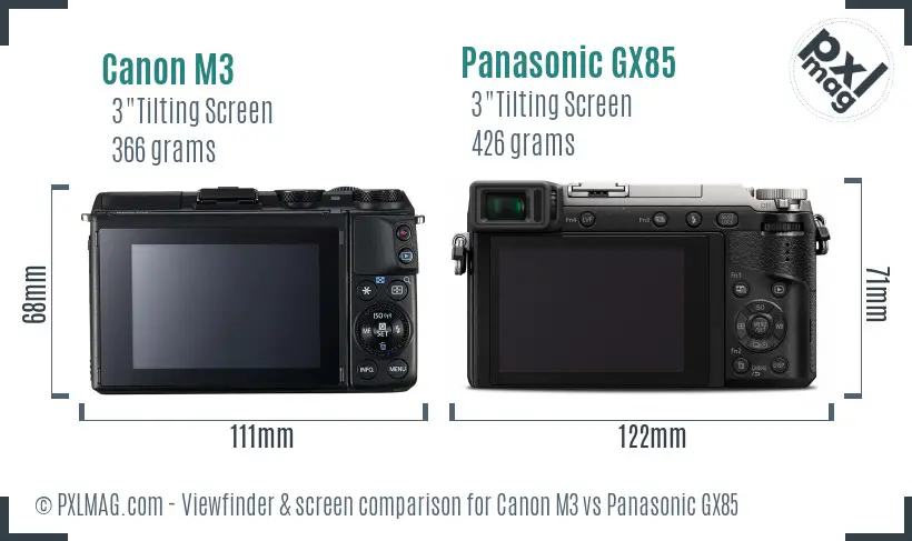 Canon M3 vs Panasonic GX85 Screen and Viewfinder comparison Canon M3 vs Panasonic GX85 Screen and Viewfinder comparison