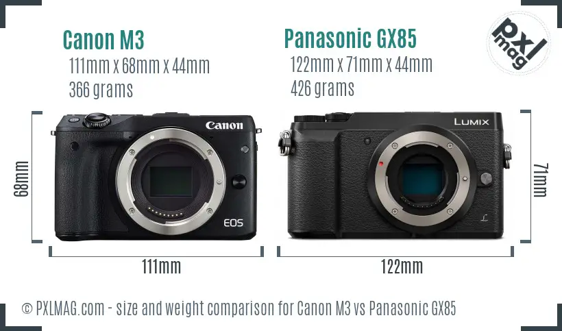 Canon M3 vs Panasonic GX85 size comparison Canon M3 vs Panasonic GX85 size comparison