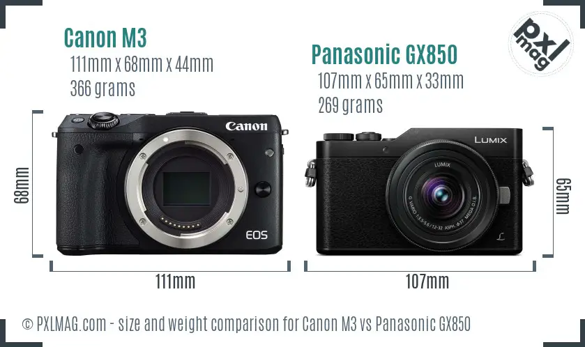 Canon M3 vs Panasonic GX850 size comparison Canon M3 vs Panasonic GX850 size comparison