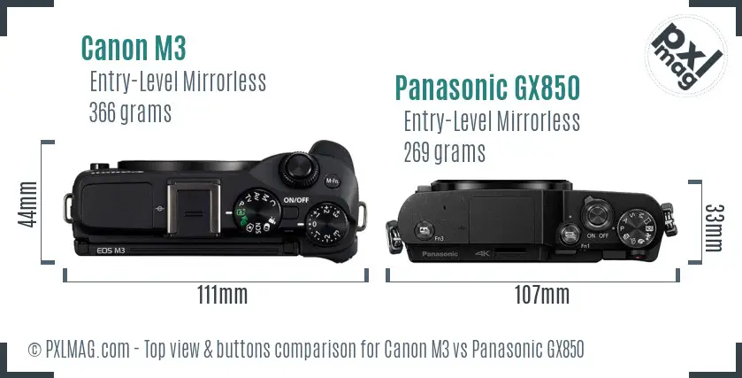Canon M3 vs Panasonic GX850 top view buttons comparison Canon M3 vs Panasonic GX850 top view buttons comparison