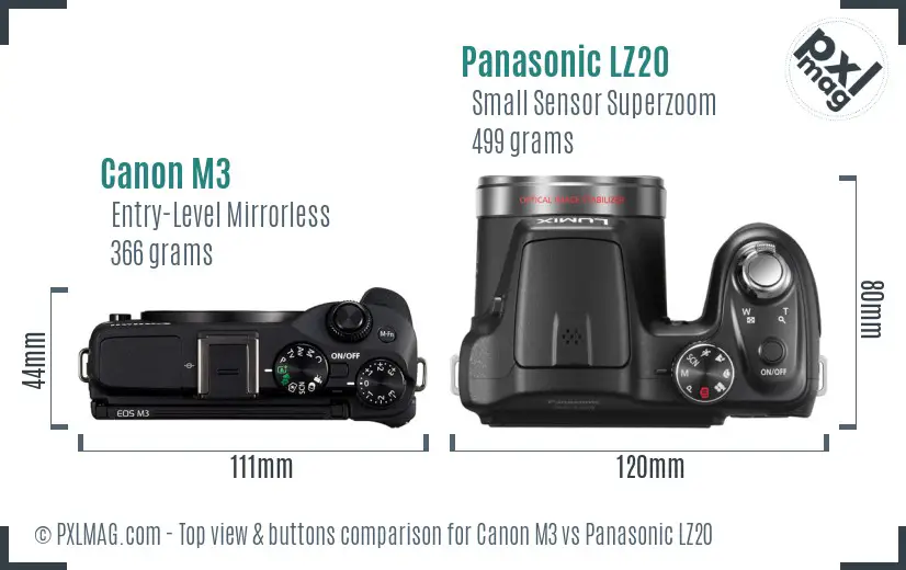 Canon M3 vs Panasonic LZ20 top view buttons comparison