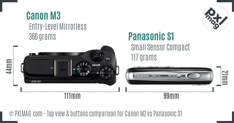 Canon M3 vs Panasonic S1 top view buttons comparison