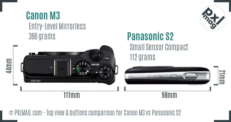 Canon M3 vs Panasonic S2 top view buttons comparison