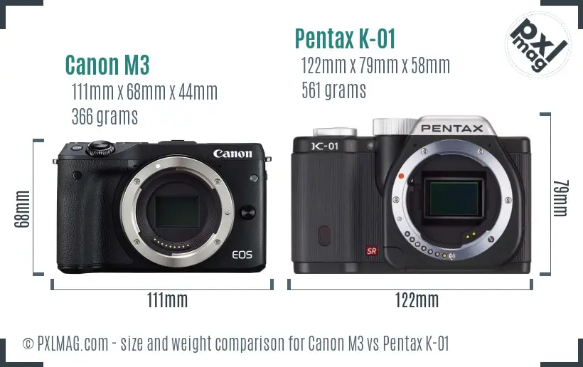 Canon M3 vs Pentax K-01 size comparison