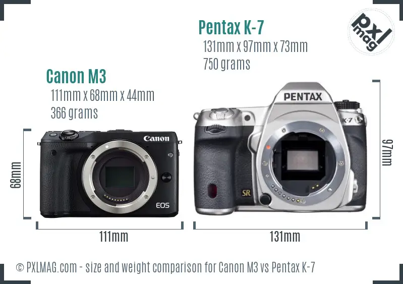 Canon M3 vs Pentax K-7 size comparison