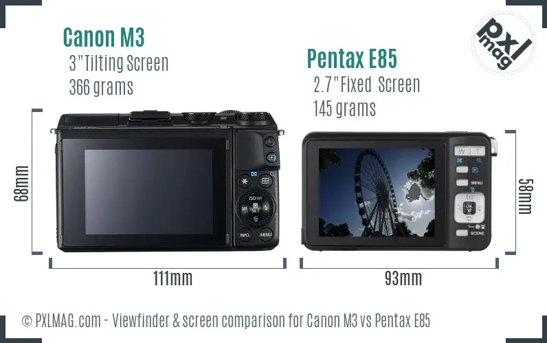 Canon M3 vs Pentax E85 Screen and Viewfinder comparison