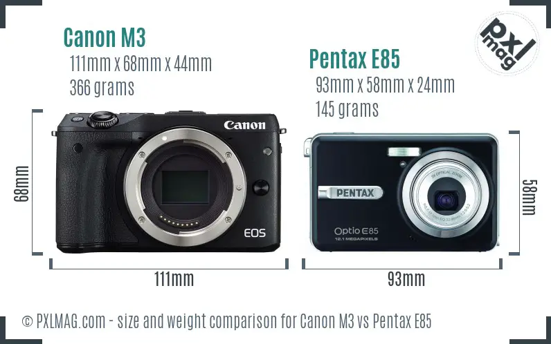 Canon M3 vs Pentax E85 size comparison
