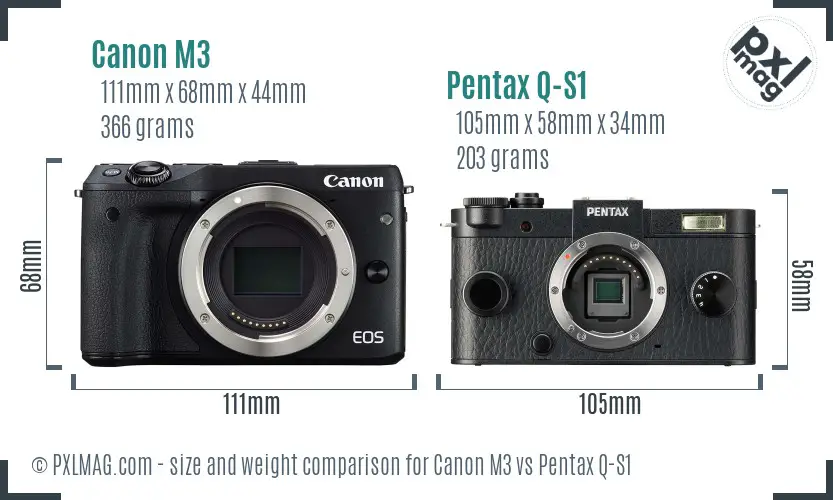 Canon M3 vs Pentax Q-S1 size comparison