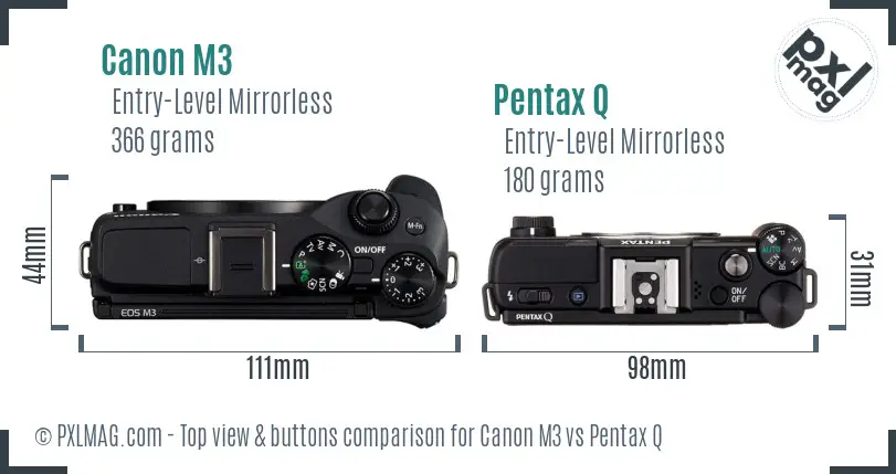 Canon M3 vs Pentax Q top view buttons comparison