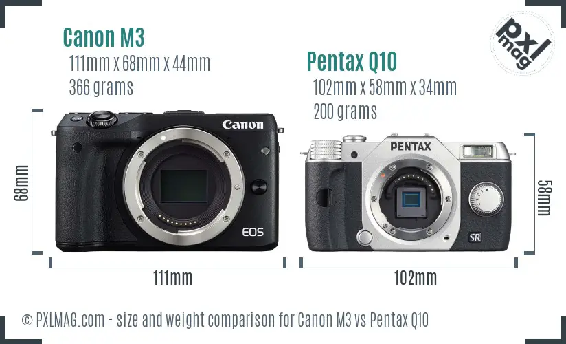 Canon M3 vs Pentax Q10 size comparison