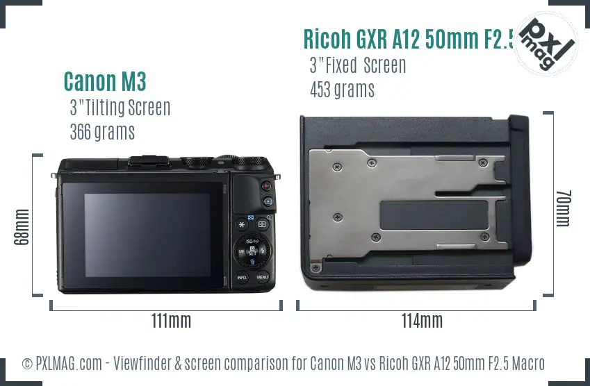 Canon M3 vs Ricoh GXR A12 50mm F2.5 Macro Screen and Viewfinder comparison