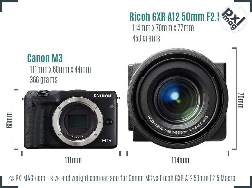 Canon M3 vs Ricoh GXR A12 50mm F2.5 Macro size comparison