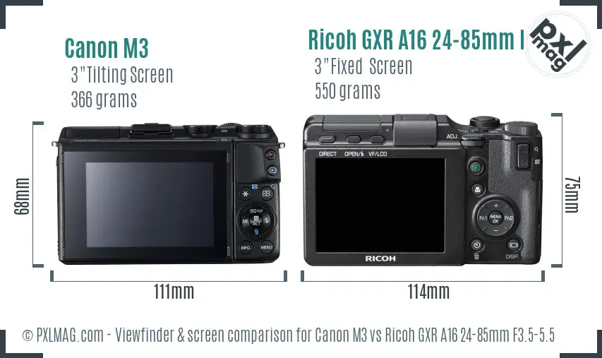 Canon M3 vs Ricoh GXR A16 24-85mm F3.5-5.5 Screen and Viewfinder comparison