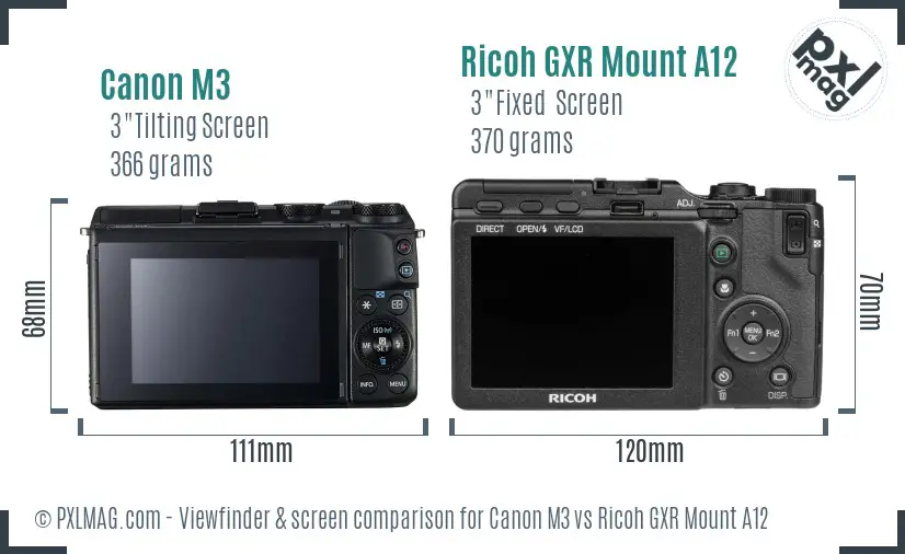 Canon M3 vs Ricoh GXR Mount A12 Screen and Viewfinder comparison
