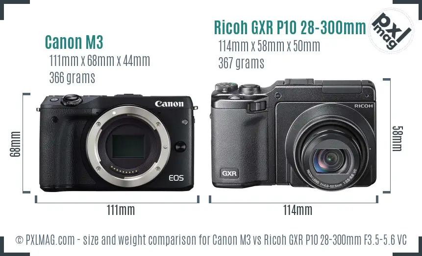 Canon M3 vs Ricoh GXR P10 28-300mm F3.5-5.6 VC size comparison