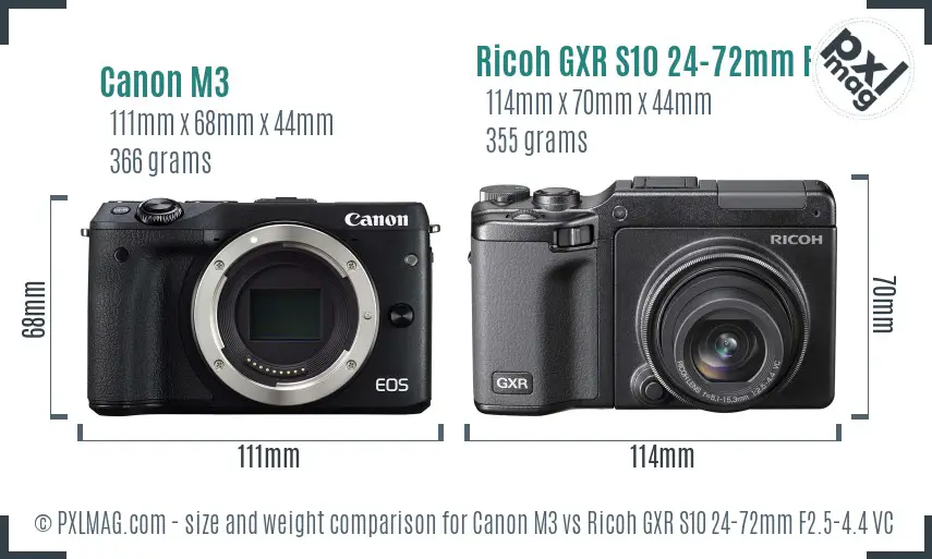 Canon M3 vs Ricoh GXR S10 24-72mm F2.5-4.4 VC size comparison