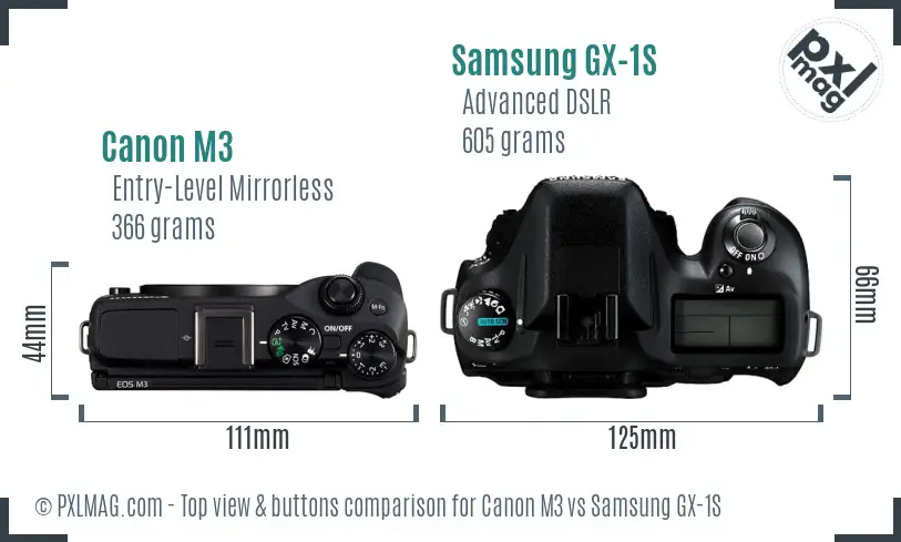 Canon M3 vs Samsung GX-1S top view buttons comparison