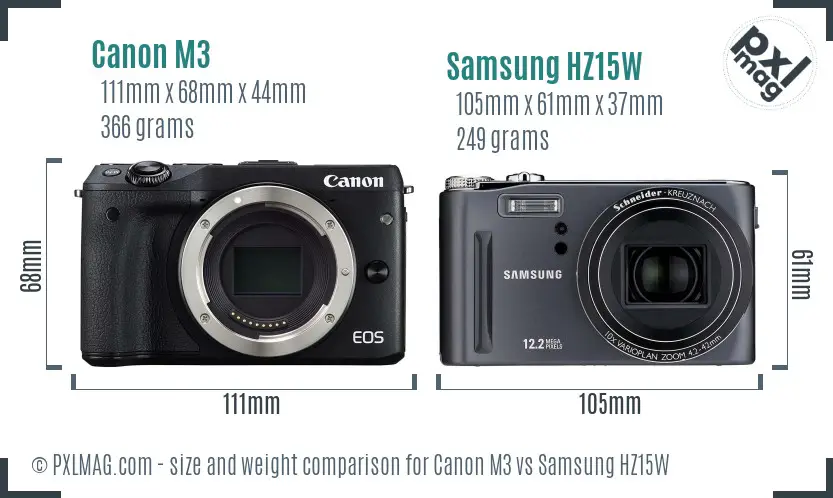 Canon M3 vs Samsung HZ15W size comparison