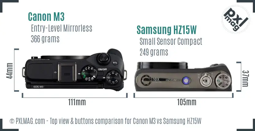 Canon M3 vs Samsung HZ15W top view buttons comparison