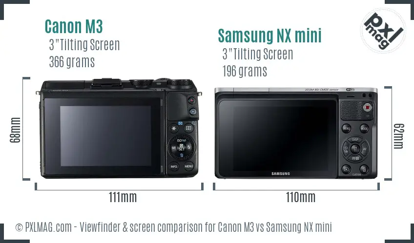 Canon M3 vs Samsung NX mini Screen and Viewfinder comparison